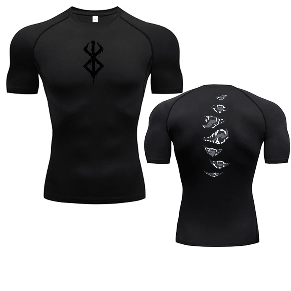 Color: Blue, Size: L - 2024Anime Berserk Guts Men's Compression Shirt Fitness Sport Running Tight Gym TShirts Athletic Quick Dry Tops Tee Summer