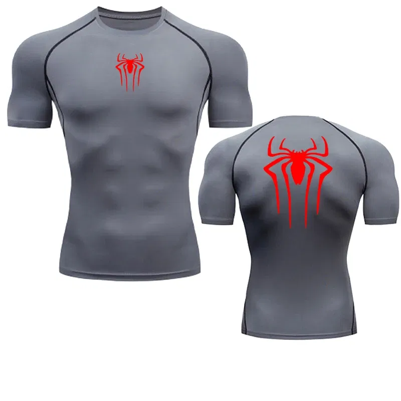 Color: Dark Grey, Size: S - Printed Men's Athletic Compression Shirts Athletic Quick Dry Breathable Rash Guard Athletic Tight Workout Tops Summer Men