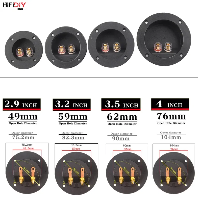 Color: Rose Red, Bundle: Bundle 2 - HIFIDIY LIVE Square circle (Install Hole 49-76) speaker junction Box Terminal Shell 2 copper Binding Post Wire Cable Connector