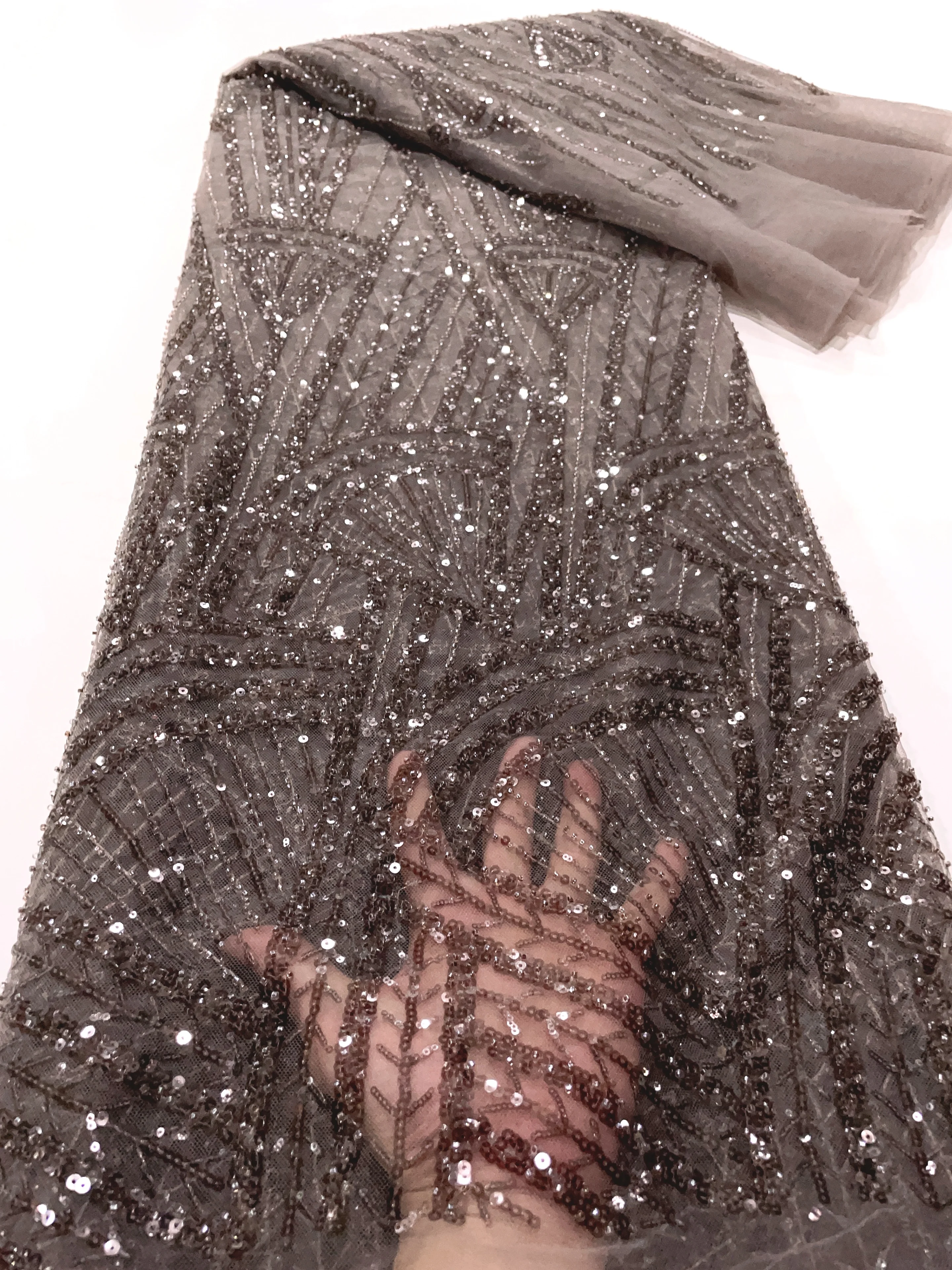 Color: WHITE, Width: 120cm, Length: 5 yards - African Lace Fabric 5 Yards Latest Nigerian Laces Fabric High Quality Embroidered Net Fabric Mesh Lace 2024 French Sequins Lace
