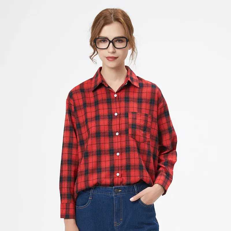 Color: Yellow, Size: M - Fresh Flannel Plaid Shirt Women 2025 New Female Blouses and Tops Cotton Loose Long Sleeve Casual Shirts Fine Women's Clothes