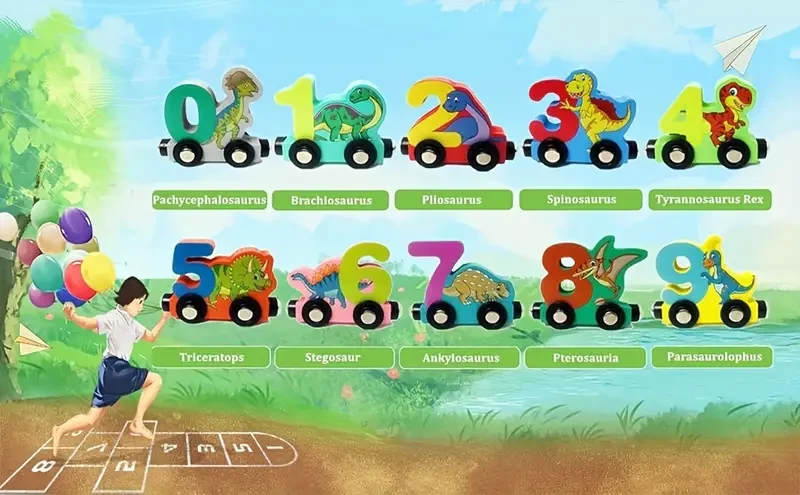 11pcs Magnetic Wooden Dinosaur Train Toys With Numbers And 14Pcs Christmas Train, Educational Wooden Magnetic Train Car Set, Children Visual Puzzle Preschool Trains Model Toy Or Birthday And Christmas Ideal Gifts