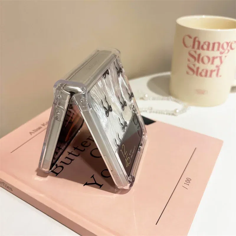 Color: Gold, Material: Nylon - For Samsung Galaxy Z Flip 3 4 5 6 Case Cute Pink Black Bow Feather Cards Bracelet Cover For Samsung Z Flip3 Flip4 ZFlip5