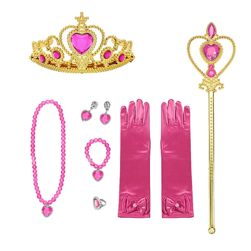 Color: Lavender - Baby Girls Accessories Princess Peach Accessory Children Pink Headband Crown Wig Necklace Party Aurora Cosplay Dress Up Outfits
