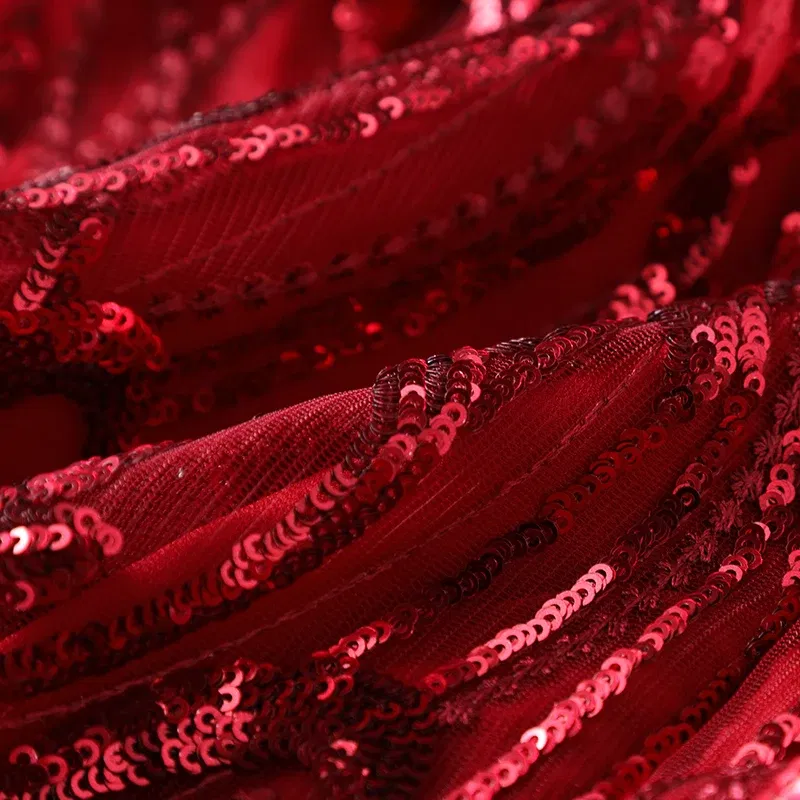 Color: Burgundy, Size: XXXL - Women's Lace Dress Sequin Evening Dresses Spring and Autumn New Wedding Banquet Broad Wife Fat Plus Size Long Dress Long Red