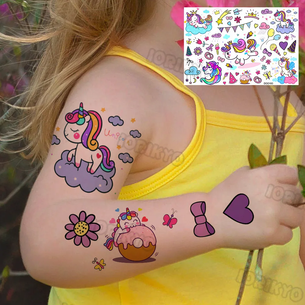 Color: PURPLE - Watercolor Cat Bear Temporary Tattoos For Kids Children Boys Girls Fake Cute Dinosaur Tattoo Stiker Koala Star Face Tatoos Hands