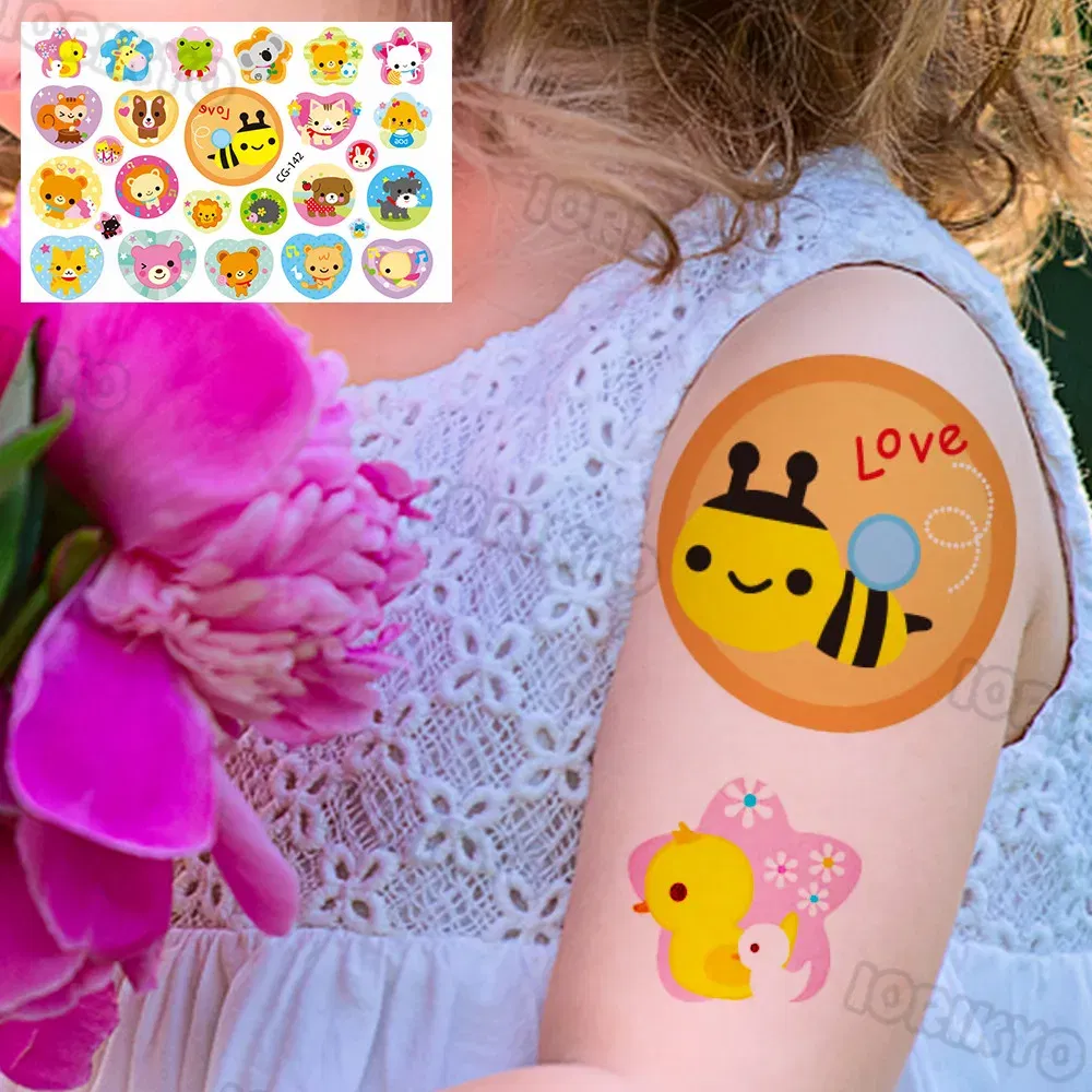 Color: PURPLE - Watercolor Cat Bear Temporary Tattoos For Kids Children Boys Girls Fake Cute Dinosaur Tattoo Stiker Koala Star Face Tatoos Hands