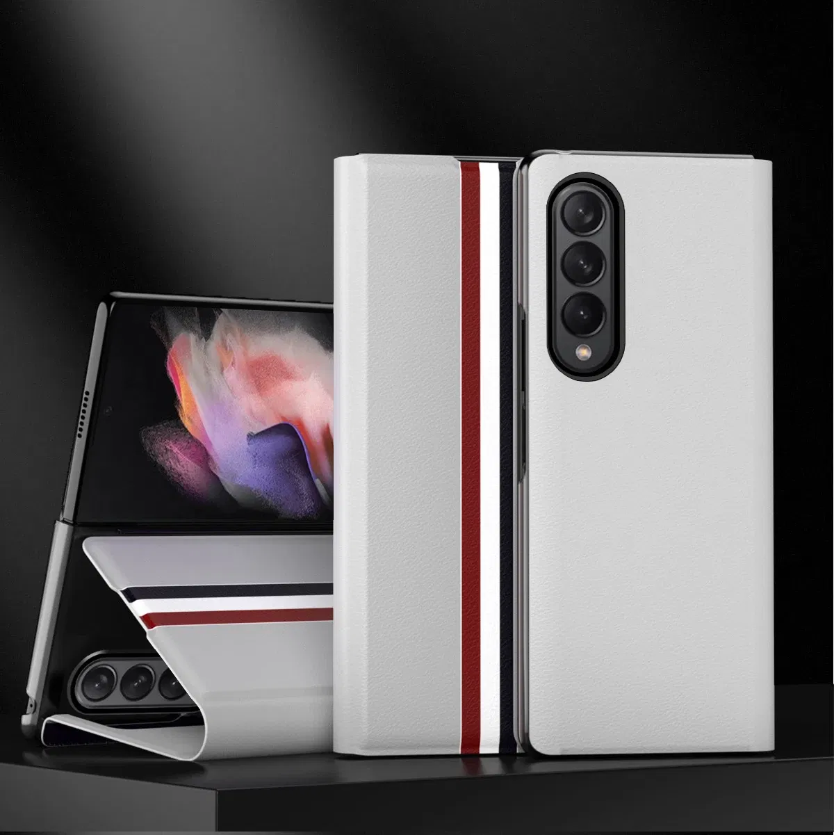 Color: WHITE, Material: aluminum - Leather Wallet Function Case for Samsung Galaxy Z Fold 6 5 3 2 fold6 fold5 Fold4 Fold 4 5G Fold3 Fold2 Full Protection Bag Cover