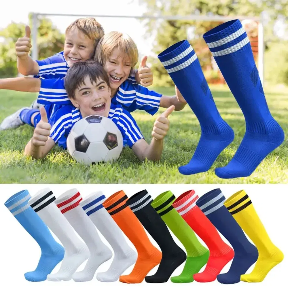 Color: Blue - 1 Pair Sports Football Socks Non-slip Grip Football Socks Children Outdoor Running Fitness Socks