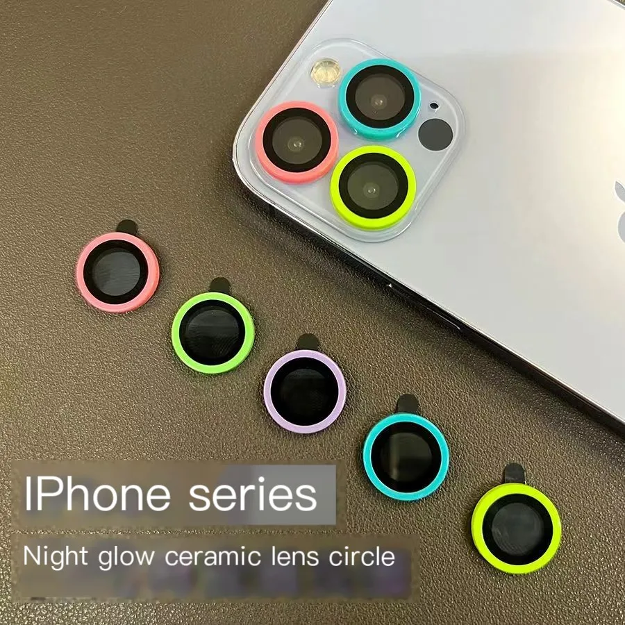 Color: Beige, Bundle: Bundle4, Material: Tempered Glass, Ships From: CHINA - For iPhone 15 14 13 12 Pro Max 12 11 mini Luminous Camera Protector Ceramic Lens Ring Tempered Glass Back lens Cap Cover