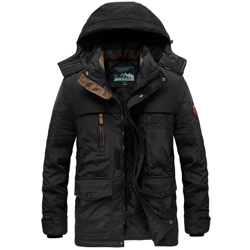Color: black, Size: 6XL - TELLHIGH 2024 Winter Parka Men Jacket Mens Plus Velvet Men Hooded Windbreaker Coats Men Casual Warm Jackets Coat Detachable Hat