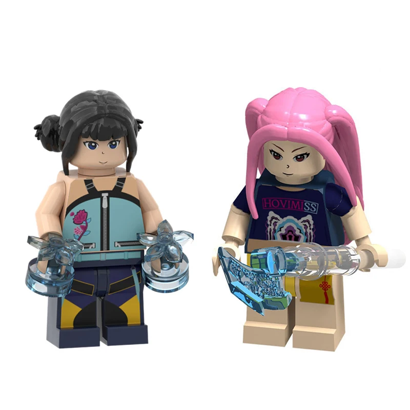 Color: Orange - New KPOP Demon Hunters Cartoon Doll Building Blocks Kawaii Mini Action Figure Head Assembly Toys Child Educational Toys Gift