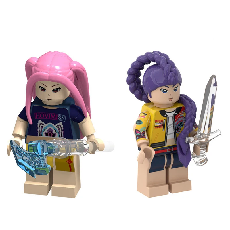 Color: Orange - New KPOP Demon Hunters Cartoon Doll Building Blocks Kawaii Mini Action Figure Head Assembly Toys Child Educational Toys Gift