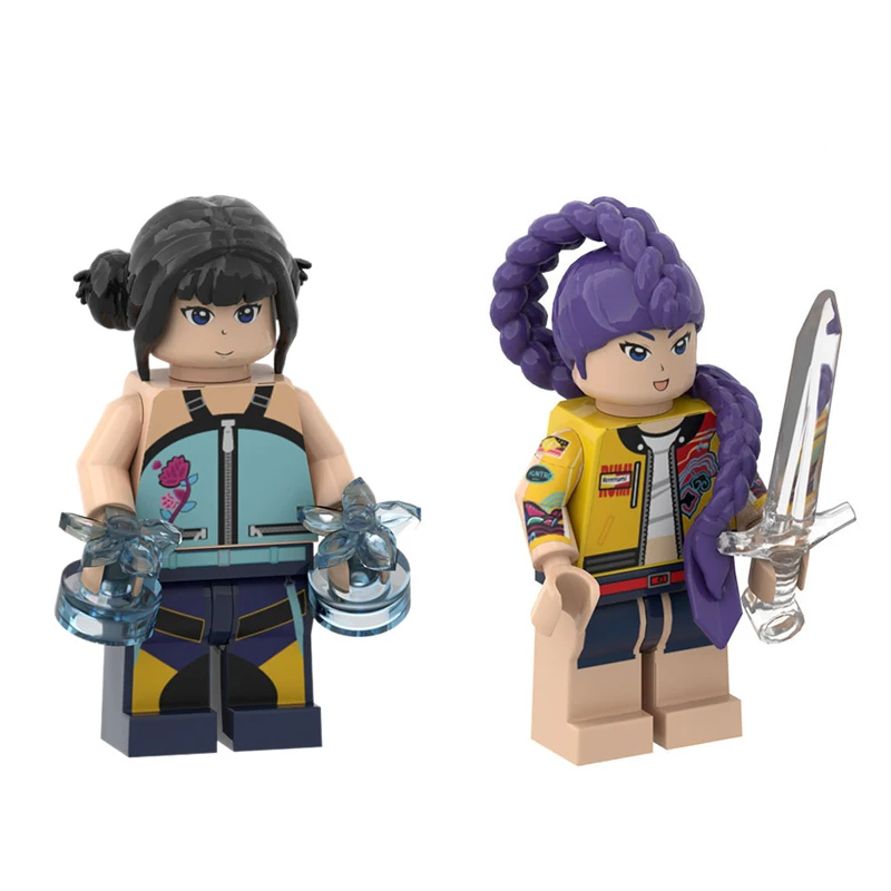 Color: Orange - New KPOP Demon Hunters Cartoon Doll Building Blocks Kawaii Mini Action Figure Head Assembly Toys Child Educational Toys Gift