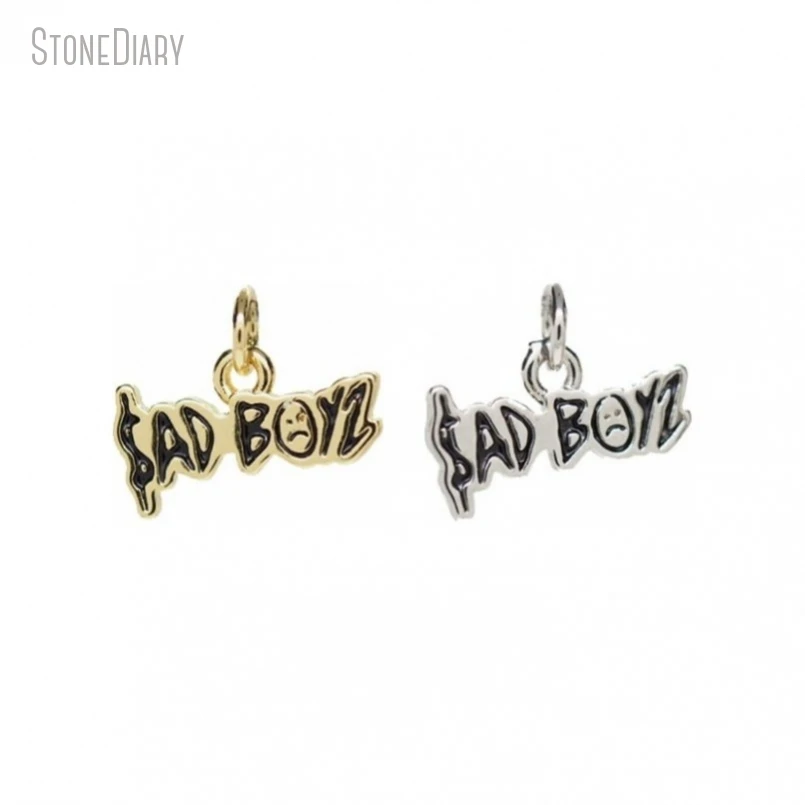 Metal color: Antique Copper Plated - 10Pcs Letter Sadboyz or Sadgirls Black Enamel Copper Gold Color Pendant Charms for Jewelry Making