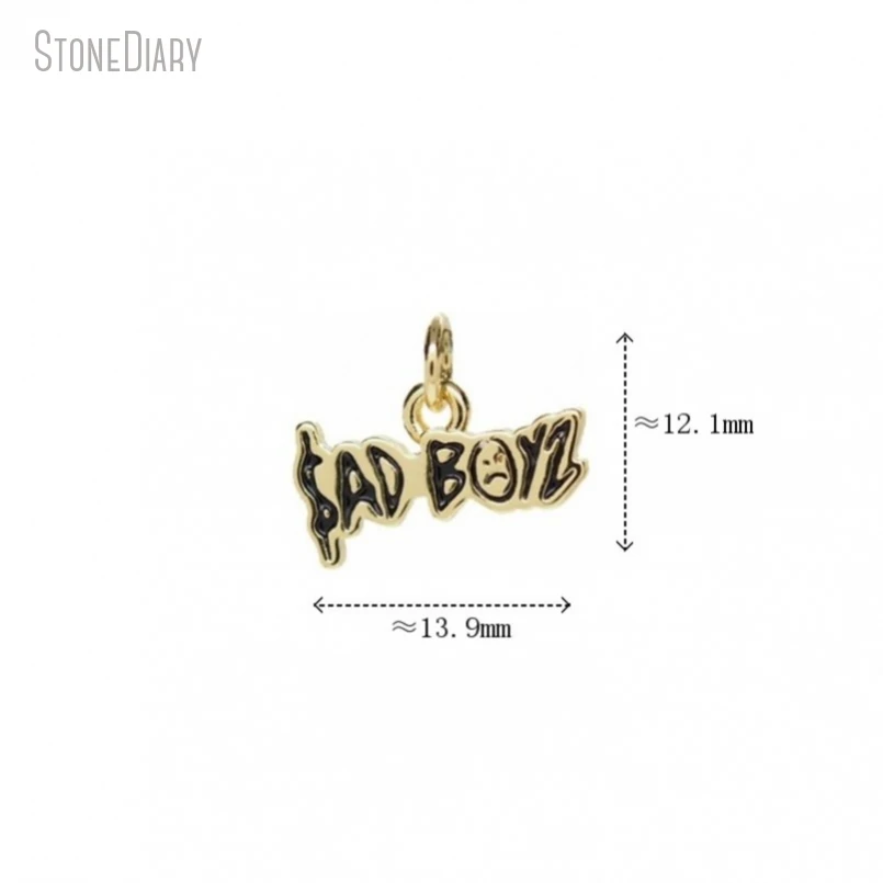 Metal color: Antique Copper Plated - 10Pcs Letter Sadboyz or Sadgirls Black Enamel Copper Gold Color Pendant Charms for Jewelry Making