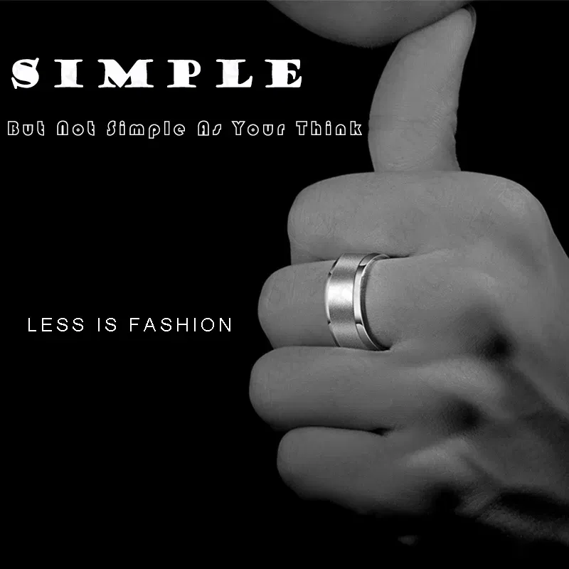 Main Stone Color: GRAY, Ring Size: 6 - Auxauxme 8mm Black Titanium Stainless Men Ring Simple Wedding Bands Rings Gift For Male Jewelry Size 5-13 Drop shipping