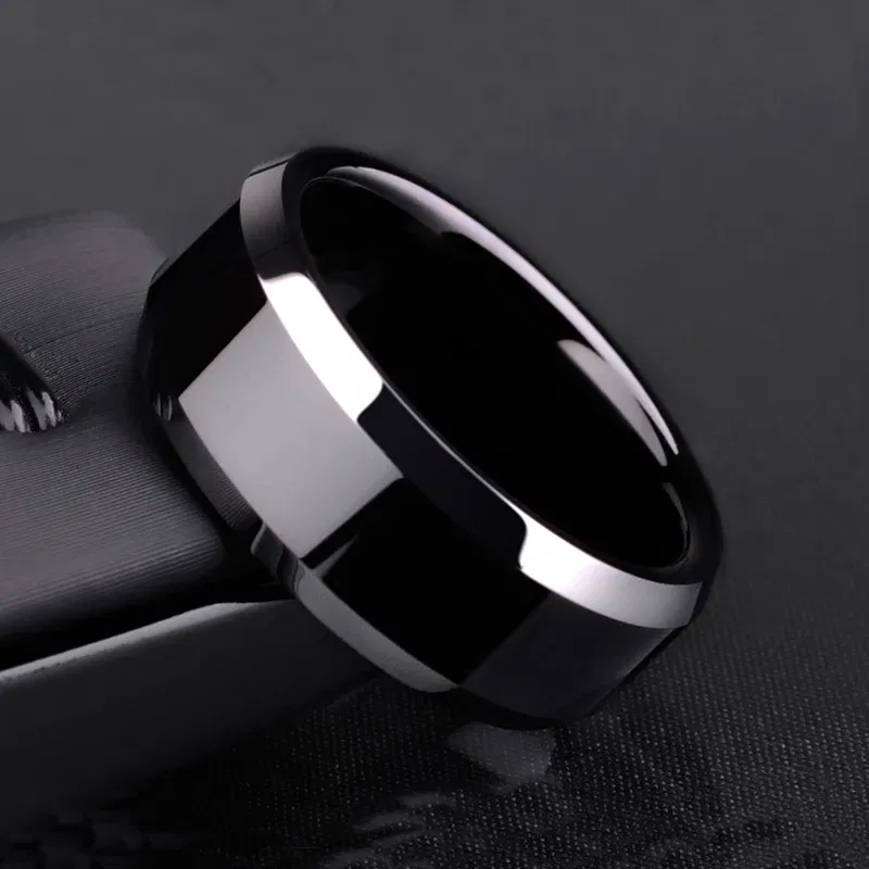 Main Stone Color: GRAY, Ring Size: 6 - Auxauxme 8mm Black Titanium Stainless Men Ring Simple Wedding Bands Rings Gift For Male Jewelry Size 5-13 Drop shipping