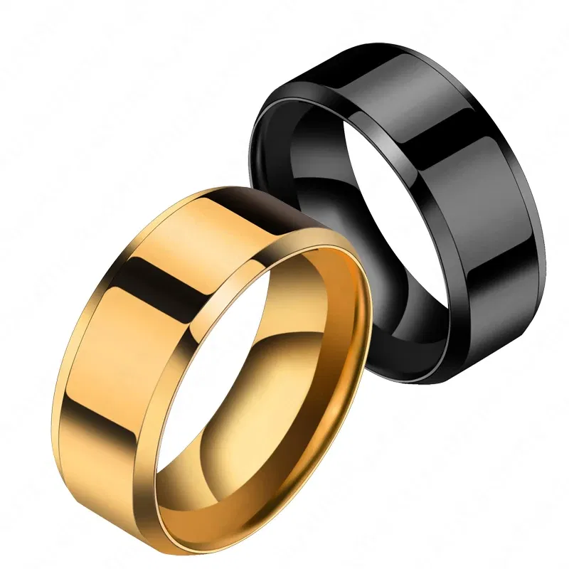 Main Stone Color: GRAY, Ring Size: 6 - Auxauxme 8mm Black Titanium Stainless Men Ring Simple Wedding Bands Rings Gift For Male Jewelry Size 5-13 Drop shipping