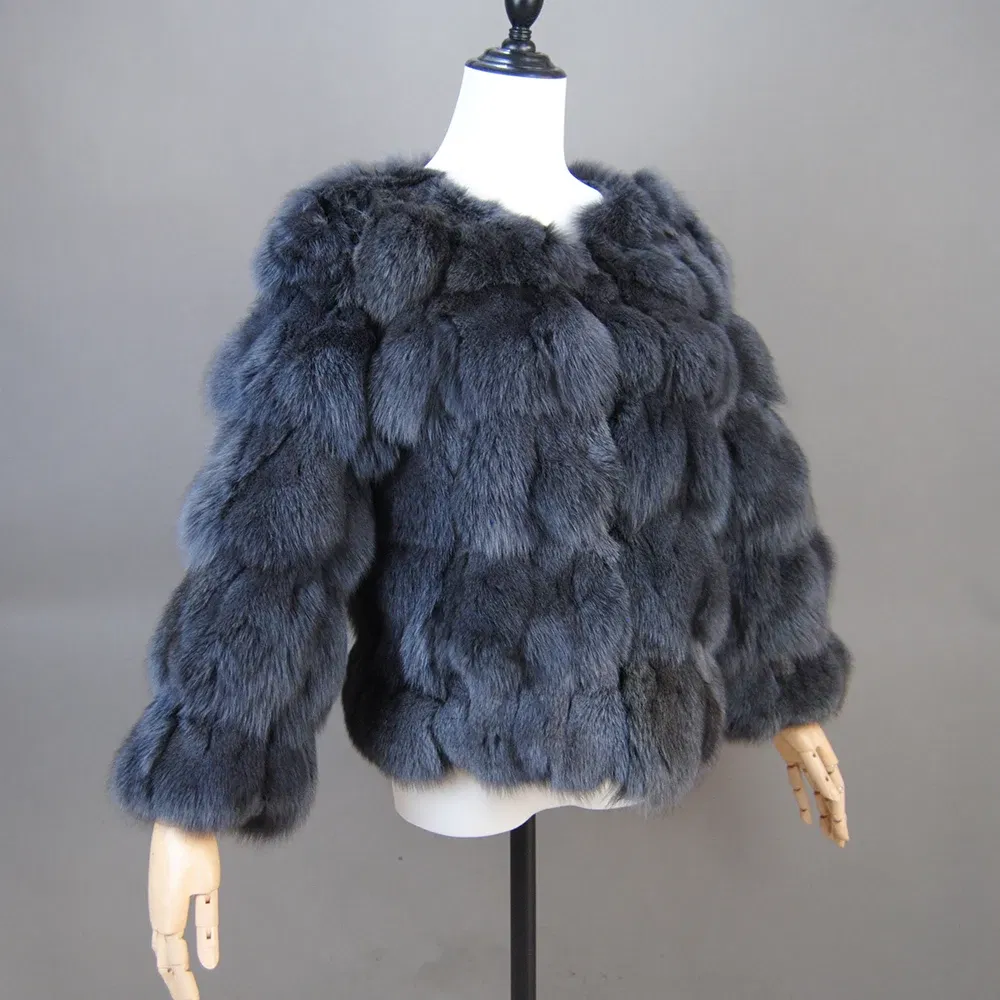Color: Turquoise, Size: S - 2025 New Style Real Fur Coat 100% Natural Fur Jacket Female Winter Warm Leather Fox Fur Coat High Quality Fur Vest