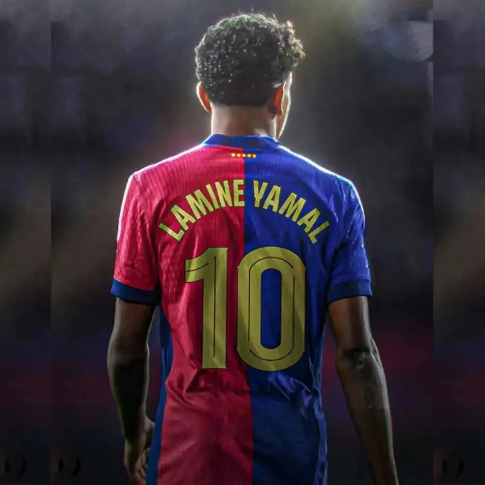 Color: Blue, Size: L - Lamine Yamal Soccer Jersey - #10 Classic Blue & Red Stripes Design Player Name & Number Print Perfect for Football Fans