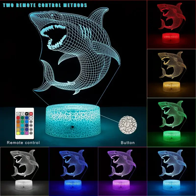 Shark 3D Illusion Night Light - 16 Colors with Remote