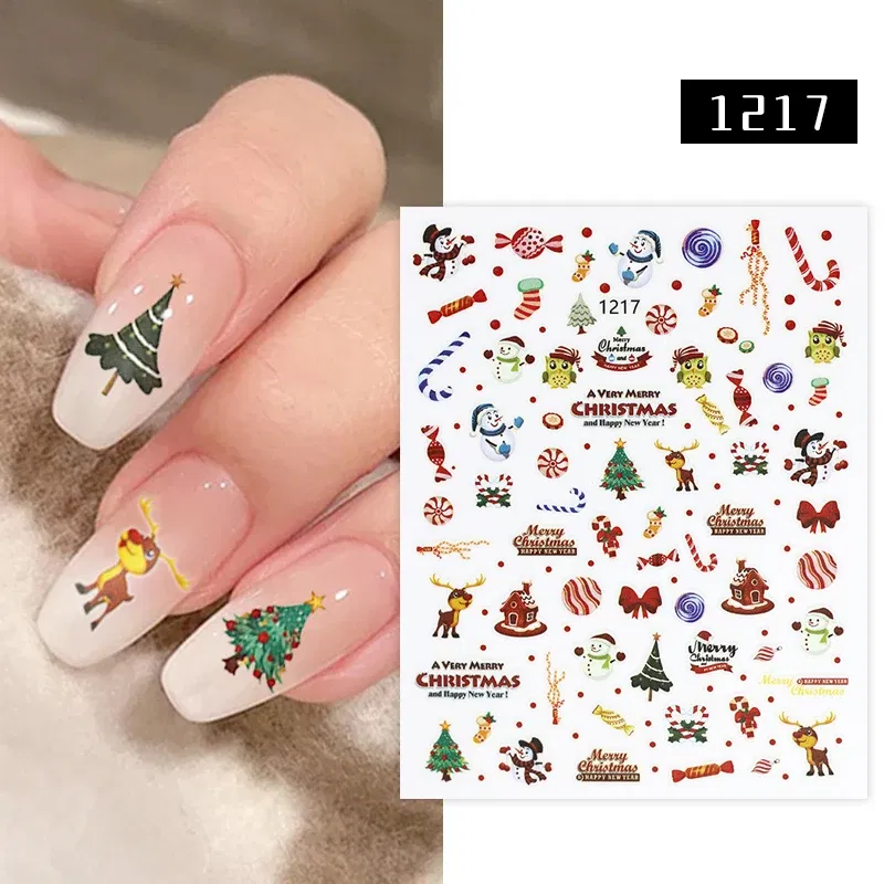Color: DEEP BLUE - 1Pc Christmas Stickers Santa Claus Snowflake Decals Catoon Image Muti- Pattern New Year Halloween Nail Art Stickers for Manicure