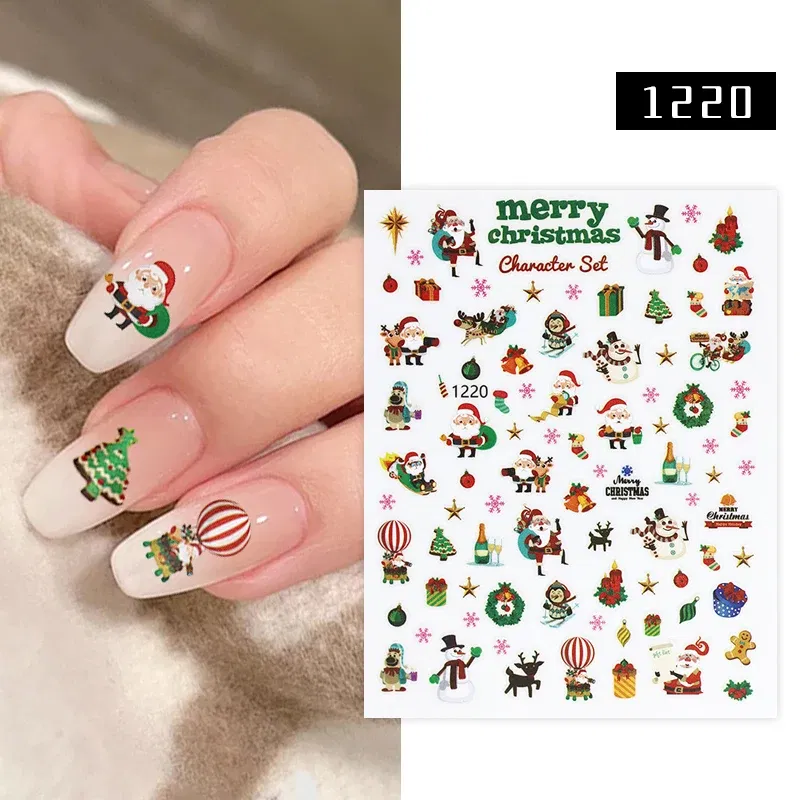 Color: DEEP BLUE - 1Pc Christmas Stickers Santa Claus Snowflake Decals Catoon Image Muti- Pattern New Year Halloween Nail Art Stickers for Manicure