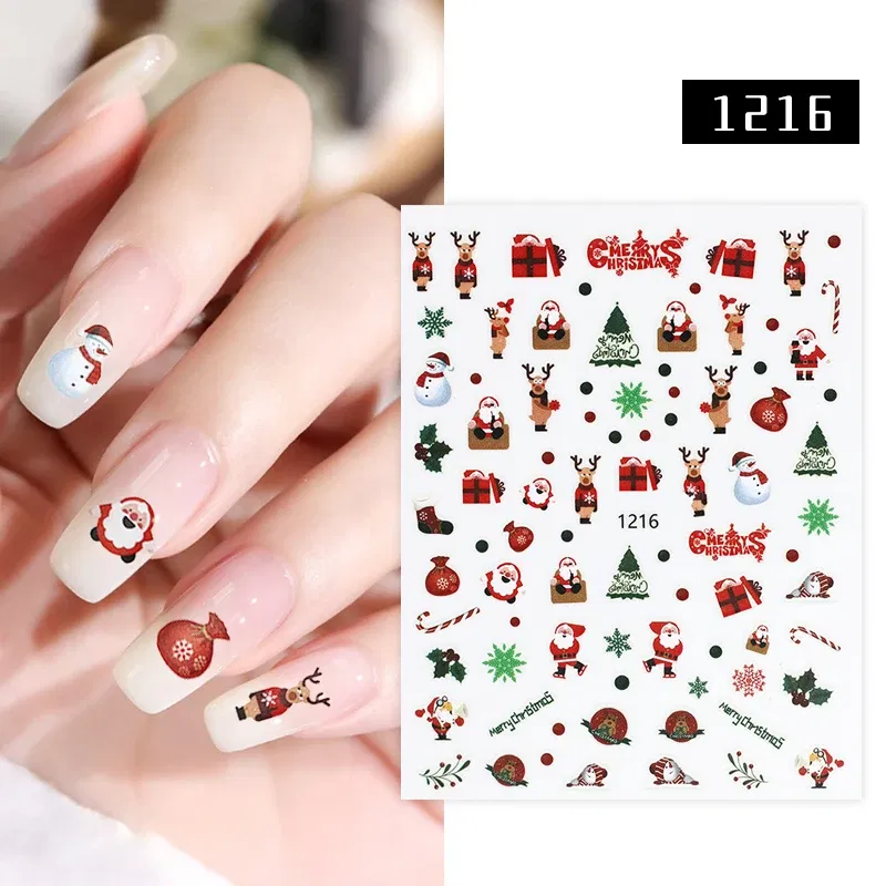 Color: DEEP BLUE - 1Pc Christmas Stickers Santa Claus Snowflake Decals Catoon Image Muti- Pattern New Year Halloween Nail Art Stickers for Manicure