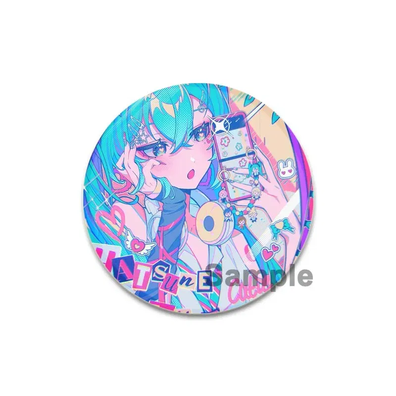 Color: black, Size: S - 58/44/32mm Miku Anime Round Pins Cartoon Badges Cosplay Handmade Tinplate Brooch on Backpack Clothes Chest Ornament Gifts