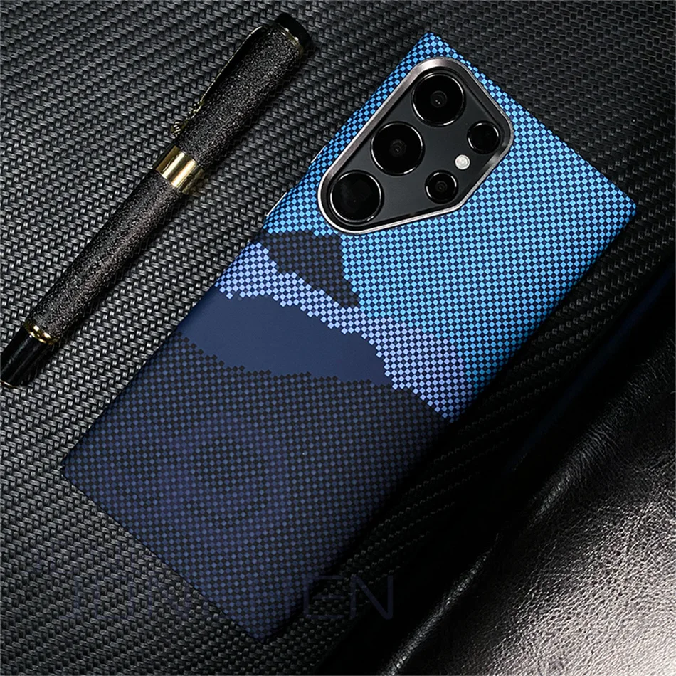 Color: black, Material: leather - Carbon Fibre 3D Relief For MagSafe Case For Samsung Galaxy S24 Ultra S23 Plus Wireless Charge Hard PC Shockproof Magnetic Cover