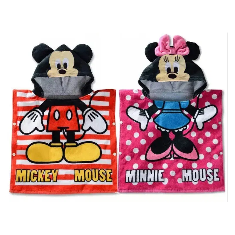 Color: Green - Disney Kids Hooded Bath Towel Child Breathable Gauze Cloak Beach Towel Mickey Minnie McQueen Car Cartoon Boy Girl Towel Gift
