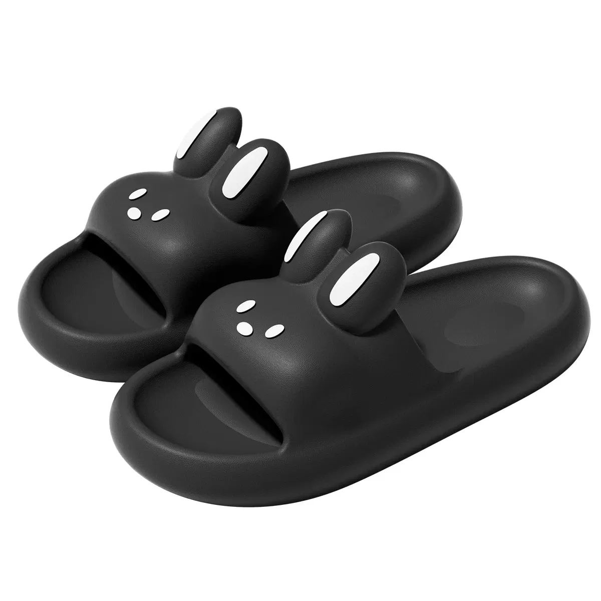 Color: black, Shoe Size: 44 - Pillow Rabbit Slippers for Women and Men | House Slides Shower Sandals | Extremely Comfy | Cushioned Thick Sole