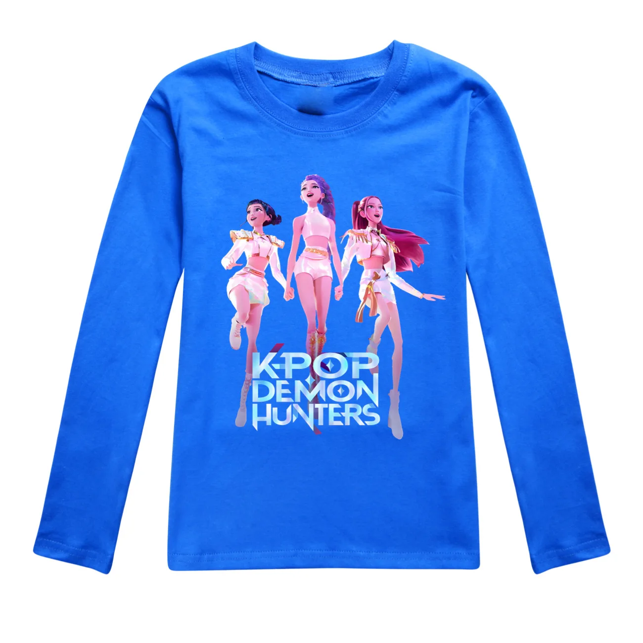Color: Ivory, Kid Size: 3T - KPop Demon Hunters Huntrix Tshirt Kids Clothes Teenage Boys O-Neck Cartoon Casual T-shirts Girls Long Sleeve Tops Child Clothing