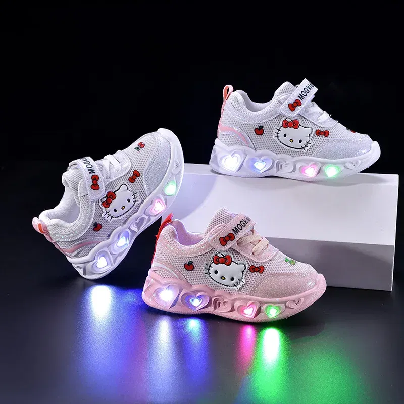 Color: Pink, Shoe Size: 11 - Kids'Casual Shoes Girls Led Light Cartoon PU Leather Fashion Sport Flat Bottom Shoes Breathable White Pink Size 21-30