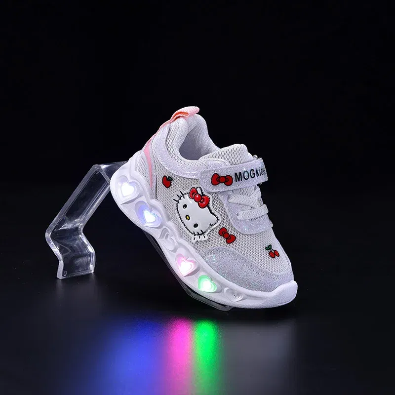 Color: Pink, Shoe Size: 11 - Kids'Casual Shoes Girls Led Light Cartoon PU Leather Fashion Sport Flat Bottom Shoes Breathable White Pink Size 21-30