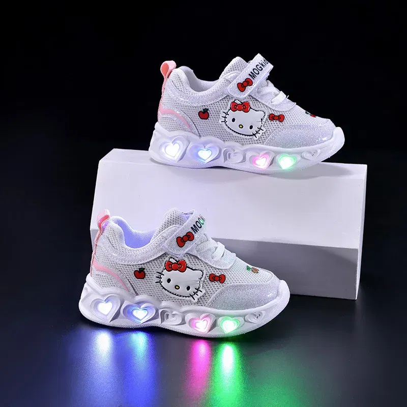 Color: Pink, Shoe Size: 11 - Kids'Casual Shoes Girls Led Light Cartoon PU Leather Fashion Sport Flat Bottom Shoes Breathable White Pink Size 21-30