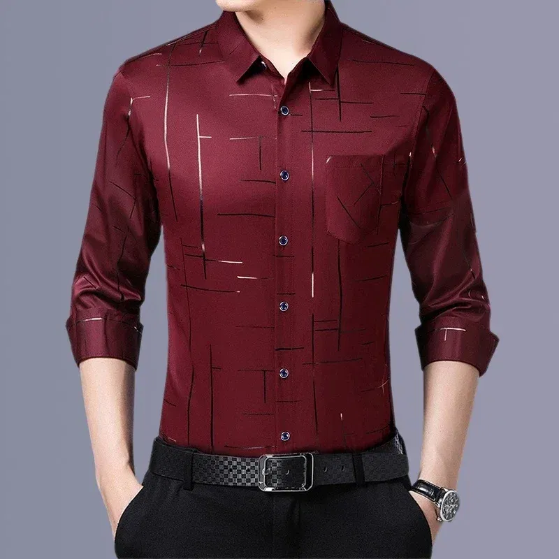 Color: Black, Size: 4XL - Men's Casual and Fashionable Long Sleeved Printed Shirt, Non Ironing and Wrinkle Resistant Business Top