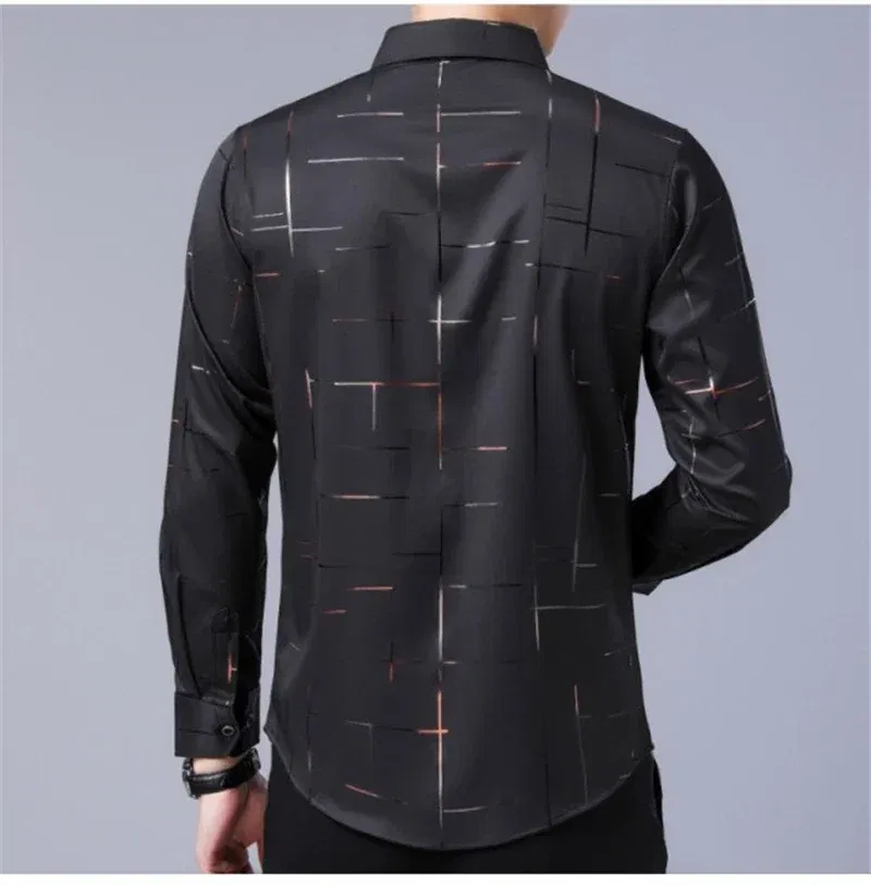 Color: Black, Size: 4XL - Men's Casual and Fashionable Long Sleeved Printed Shirt, Non Ironing and Wrinkle Resistant Business Top