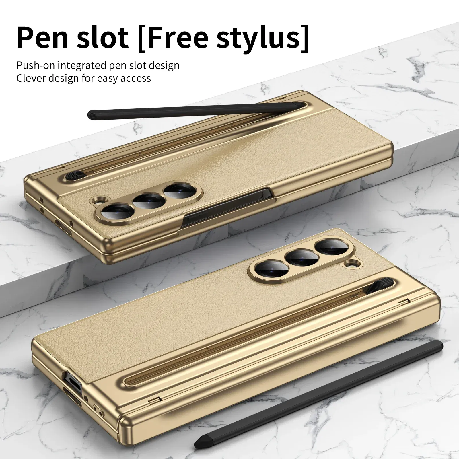 Color: black, Material: CANVAS - With Touch Pen For Samsung Galaxy Z Fold 6 Slim 5 W25 5 4 3 Case Leather Plating Hinge 360 Full Screen Protector Folding Cover