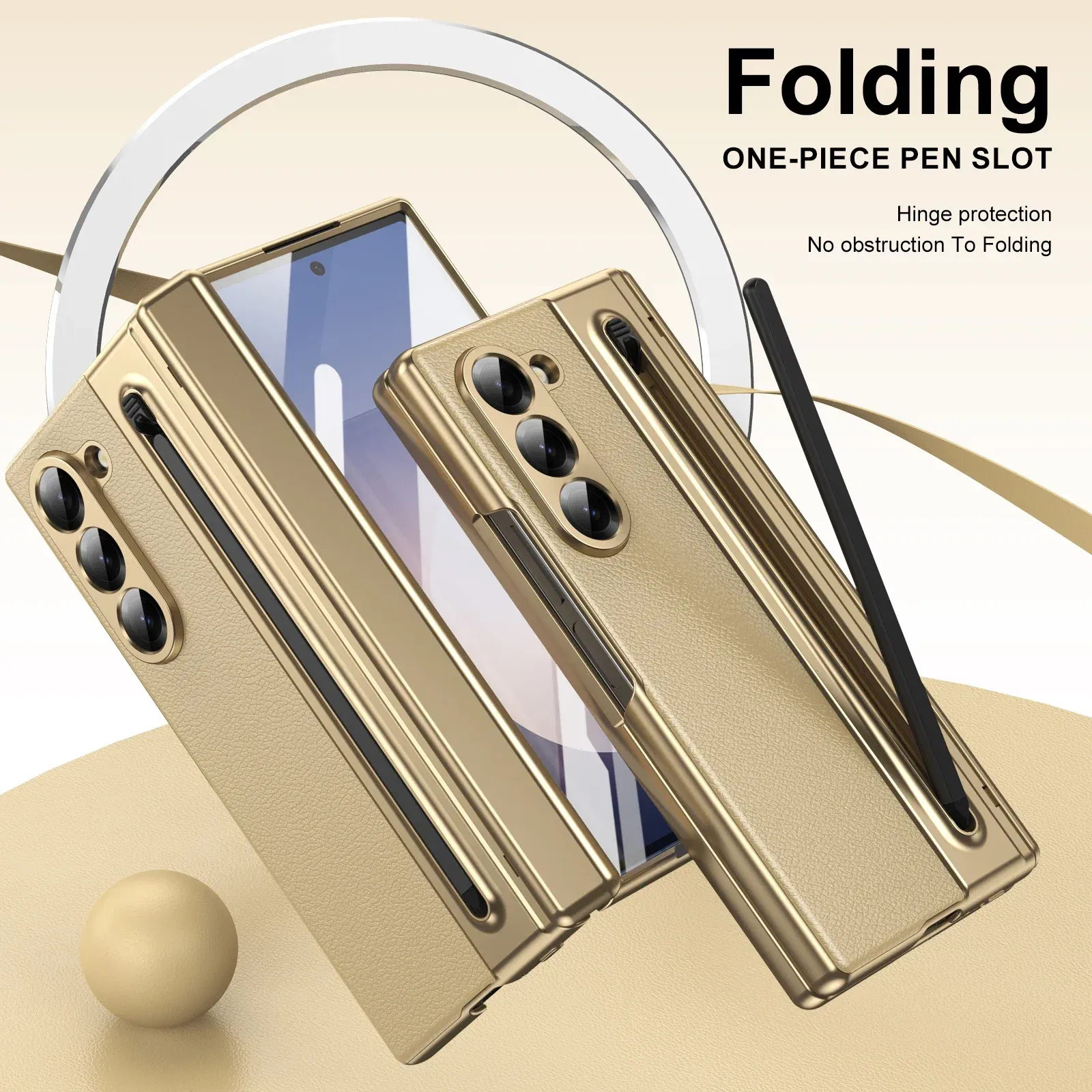 Color: black, Material: CANVAS - With Touch Pen For Samsung Galaxy Z Fold 6 Slim 5 W25 5 4 3 Case Leather Plating Hinge 360 Full Screen Protector Folding Cover