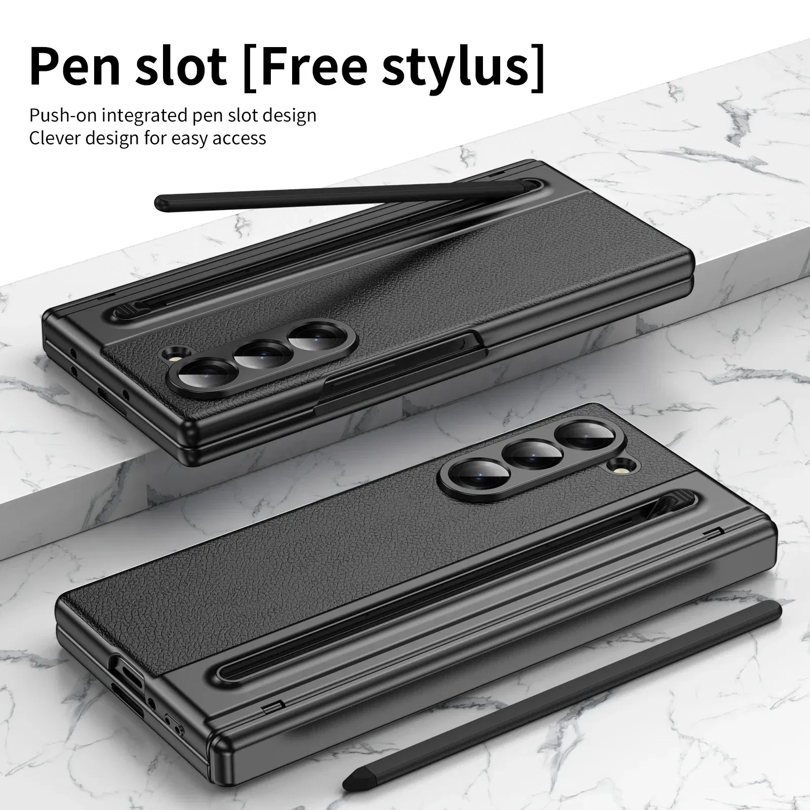 Color: black, Material: CANVAS - With Touch Pen For Samsung Galaxy Z Fold 6 Slim 5 W25 5 4 3 Case Leather Plating Hinge 360 Full Screen Protector Folding Cover