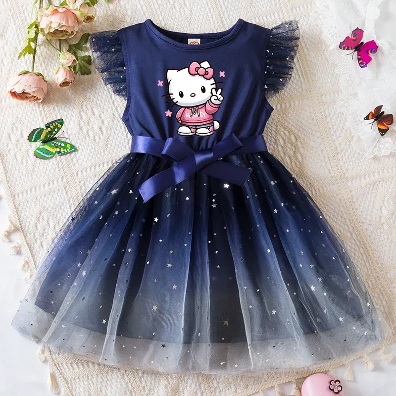 Color: Lavender, Kid Size: 2T - Hello Kitty Girls Sequin Tutu Dress with Bow Flutter Sleeves Summer Princess Party Outfit for Toddler Kids 2-6 Years