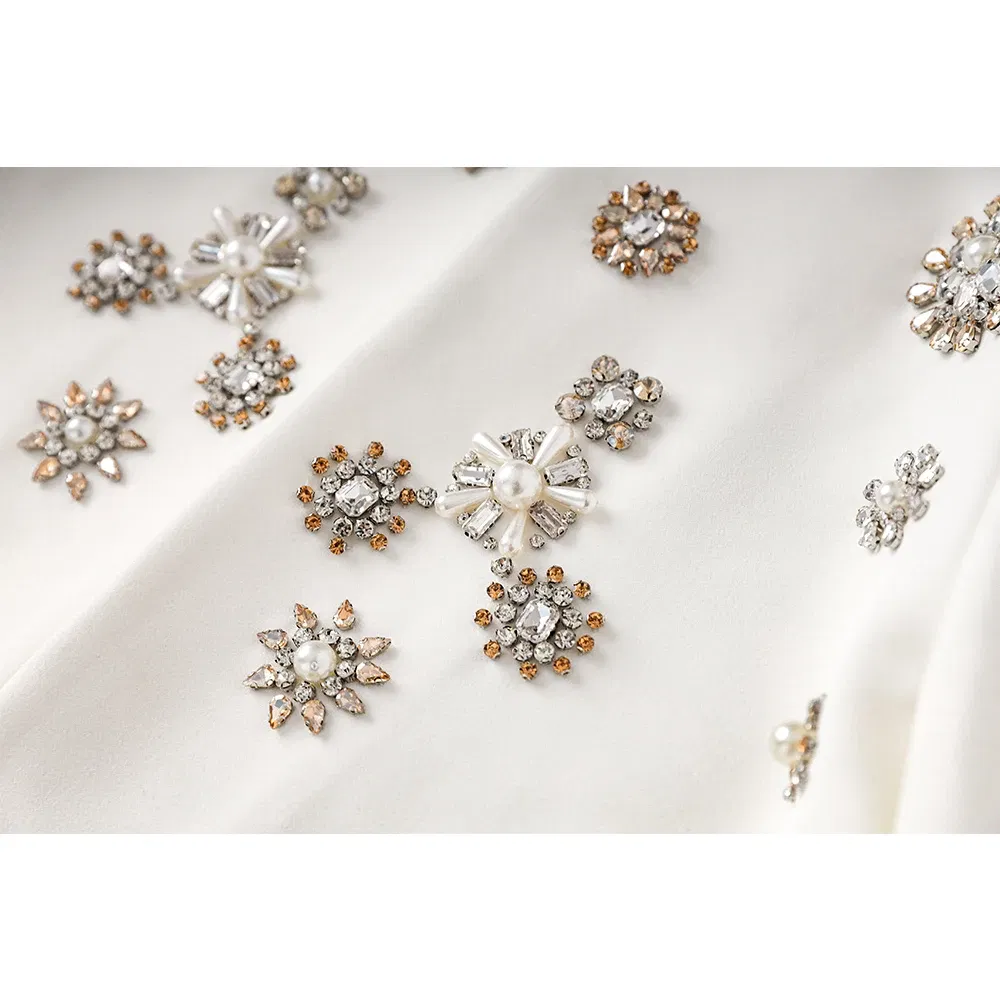 Color: WHITE, Size: M, Ships From: CHINA - Luxury Design Handmade Spark Rhinestone Women 2PCS Pants Suits Short Jacket Wide-leg Trousers High Street White Twin Sets