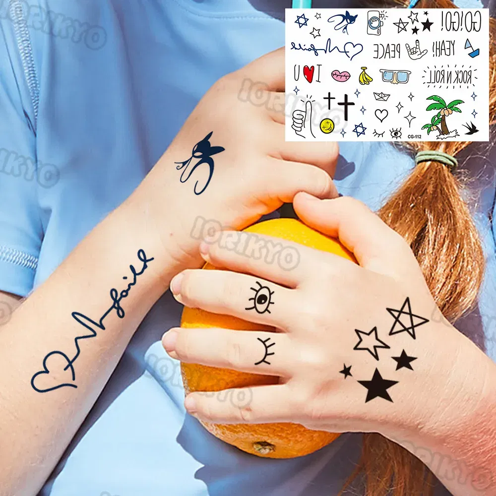 Color: Blue - Summer Style Temporary Tattoos For Kids Adult Boy Girl Fake Ice cream Tattoo Sticker Small Rock Flower Heart Tatoos Hands Finger