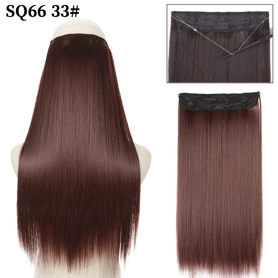 Color: #10, Stretched Length: 22inches, Ships From: CHINA - Synthetic Natural Wavy No Clip Fish Line Invisible Hair Extensions Mixed Color Blonde Black Artificial False Hair Piece ForWomen