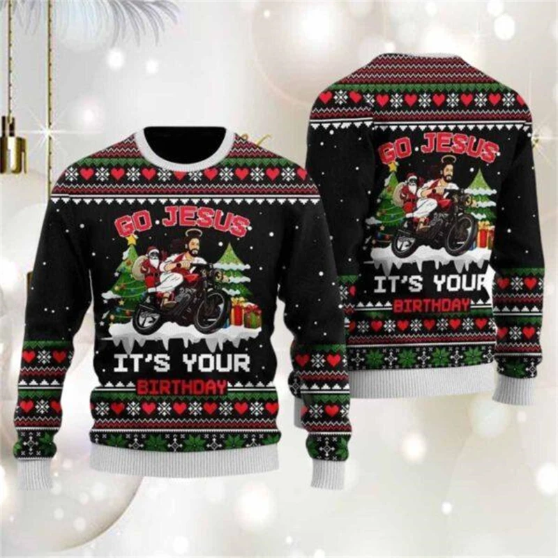 Color: Gold, Size: XXL - Funny Santa Claus Graphic Ugly Christmas Sweater 2026 Men Fashion Autumn Winter 3D Printed Sweatshirt Casual Oversized Pullovers