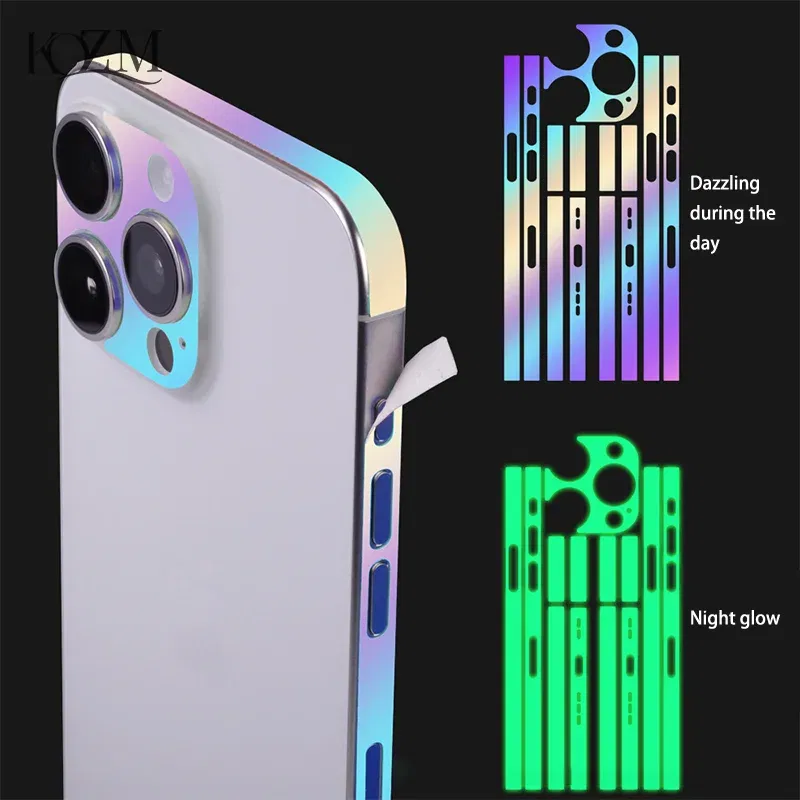 Color: PURPLE - Luminous Edge Film Phone Frame Protective Sticker For IPhone 15 14 13 12 Pro Max Side Skin Anti-Scratch Border Protector