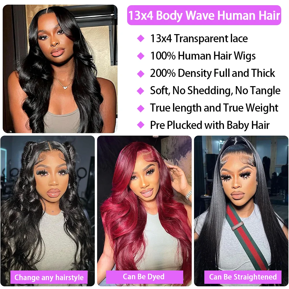 Color: #1B, Ships From: CHINA, Stretched Length: 18inches, Density: 150% - Body Wave 13x6 Lace Front Wigs Human Hair 200 Density Brazilian Remy Human Hair Wigs 13x4 Transparent Lace For Women 30 32 Inch
