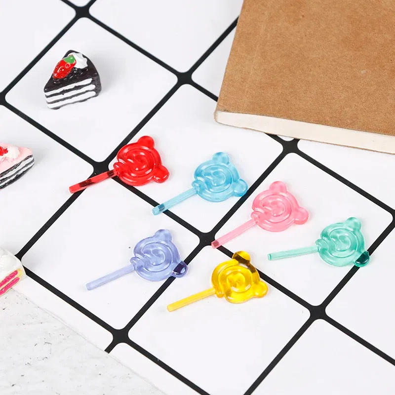Color: Dark Khaki - 6Pcs 1:12 Scale Doll Accessories Bear Shape Lollipop Simulation For Dollhouse Miniature Toy Doll Mini Resin Food Kitchen Gift